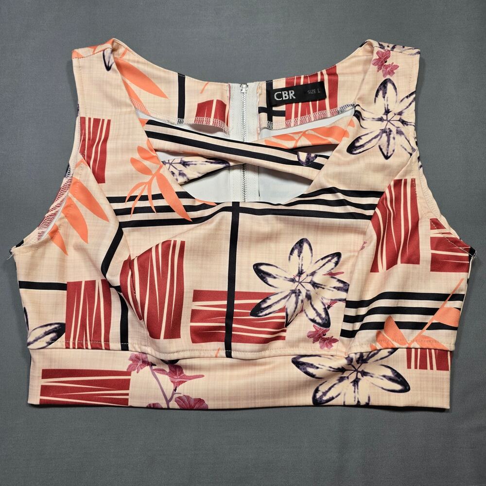 CBR Pink Floral Crop Top Shirt Crisscross Scoop Neck Sleeveless Women Size L Top